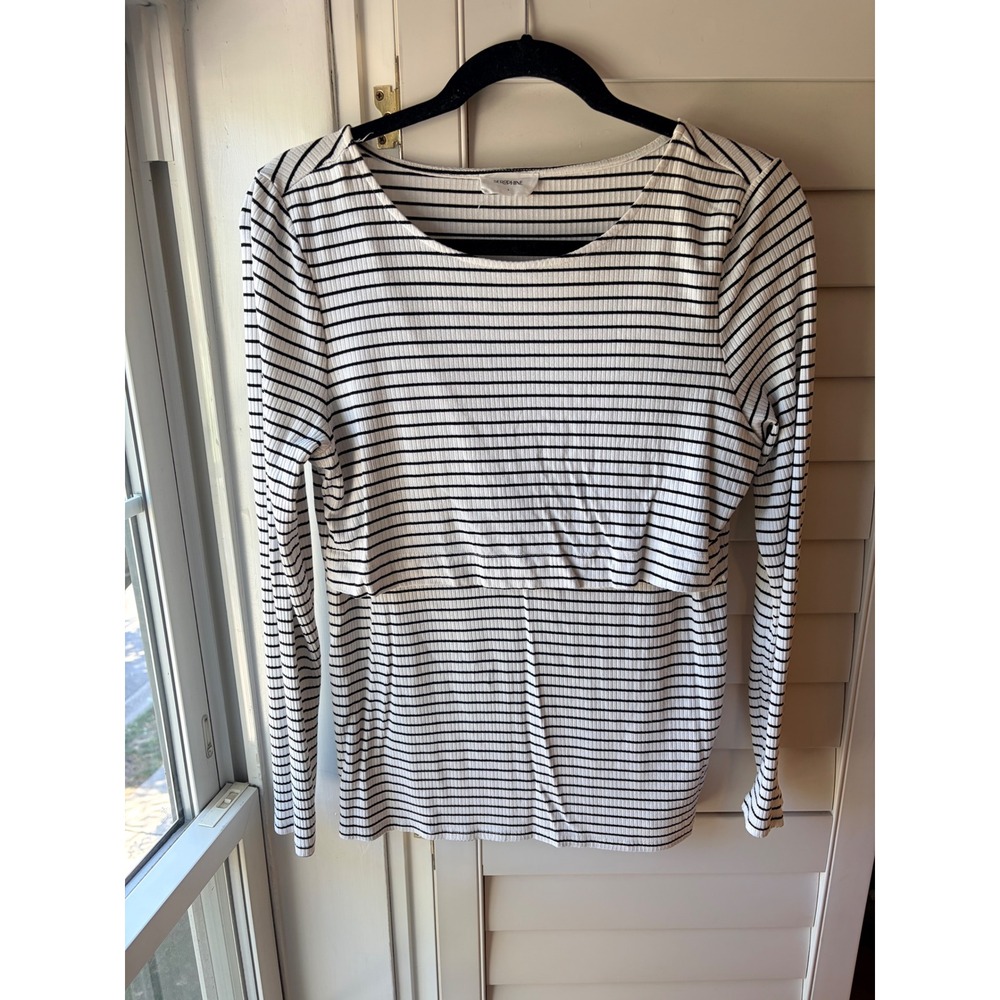 Seraphine Maternity Nursing Top Ribbed Long Sleeve Striped Black White Large